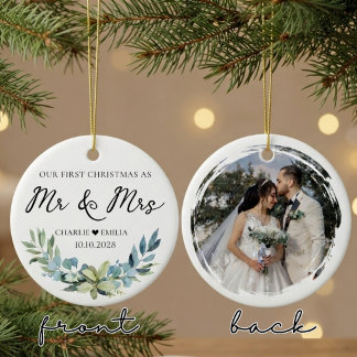 Eerste kerstmis als Mr & Mrs | | Aangepaste foto Keramisch Ornament