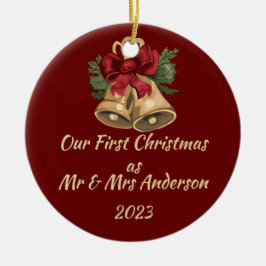 Eerste Kerstmis als Mr & Mrs bewerkbare namen & da Keramisch Ornament