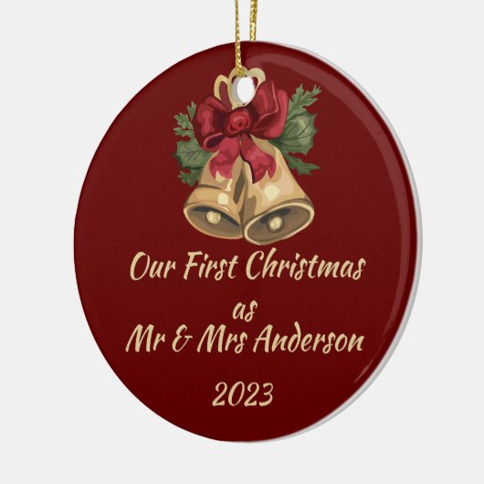 Eerste Kerstmis als Mr & Mrs bewerkbare namen & da Keramisch Ornament (Links)