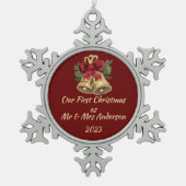 Eerste Kerstmis als Mr & Mrs bewerkbare namen & da Tin Sneeuwvlok Ornament (Voorkant)