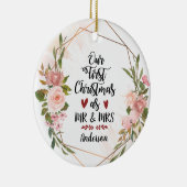 Eerste Kerstmis als Mr & Mrs Blush Rozen Wedding Keramisch Ornament (Rechts)