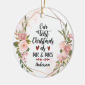 Eerste Kerstmis als Mr & Mrs Blush Rozen Wedding Keramisch Ornament (Links)