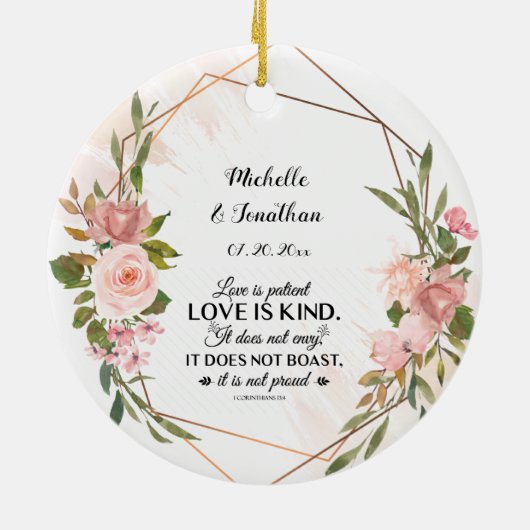 Eerste Kerstmis als Mr & Mrs Blush Rozen Wedding Keramisch Ornament (Achterkant)