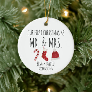 Eerste Kerstmis als Mr & Mrs Christmas Stocking Keramisch Ornament