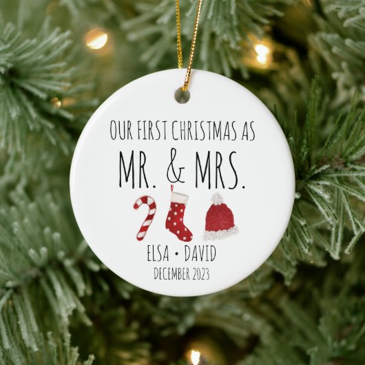 Eerste Kerstmis als Mr & Mrs Christmas Stocking Keramisch Ornament (Boom)