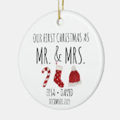 Eerste Kerstmis als Mr & Mrs Christmas Stocking Keramisch Ornament (Links)