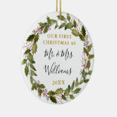 Eerste Kerstmis als Mr. & Mrs Custom Photo Keramisch Ornament (Rechts)