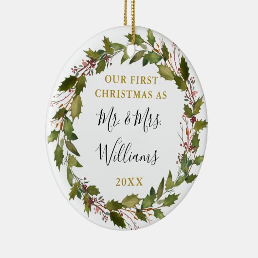 Eerste Kerstmis als Mr. & Mrs Custom Photo Keramisch Ornament (Rechts)