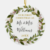 Eerste Kerstmis als Mr. & Mrs Custom Photo Keramisch Ornament (Voorkant)