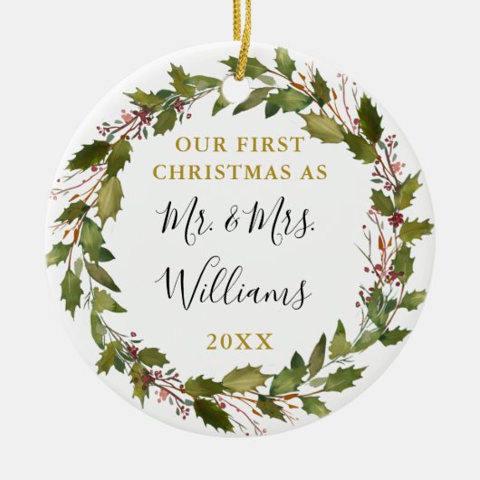 Eerste Kerstmis als Mr. & Mrs Custom Photo Keramisch Ornament (Voorkant)