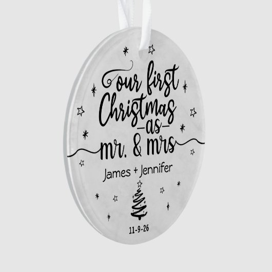 Eerste Kerstmis als Mr & Mrs Custom Photo & Name Ornament (voorkant)