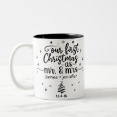 Eerste Kerstmis als Mr & Mrs Custom Photo & Name Tweekleurige Koffiemok (Links)