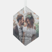 Eerste Kerstmis als Mr & Mrs. ∙ Eenvoudige foto He Glas Ornament (Voorkant links)