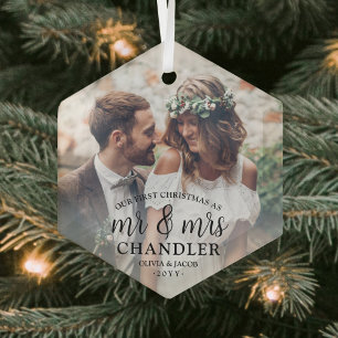 Eerste Kerstmis als Mr & Mrs. ∙ Eenvoudige foto-ov Glas Ornament
