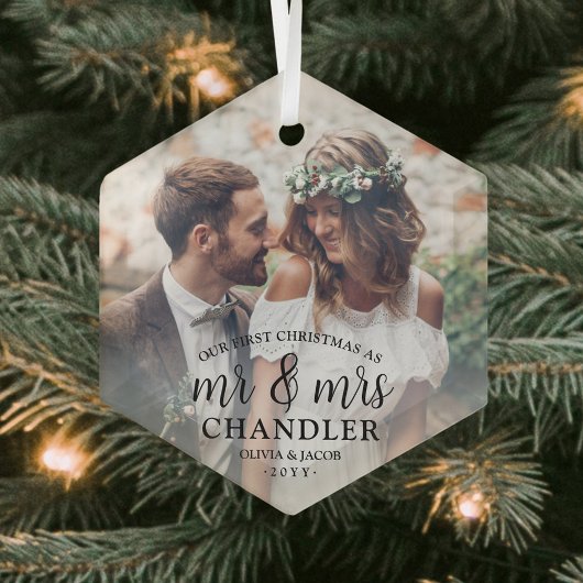 Eerste Kerstmis als Mr & Mrs. ∙ Eenvoudige foto-ov Glas Ornament
