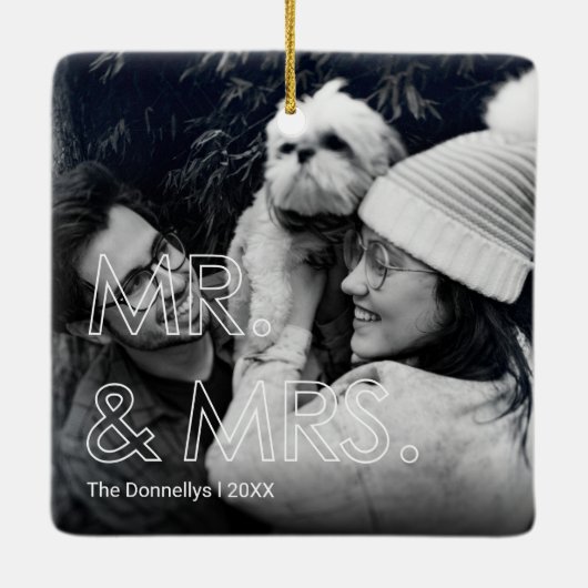 Eerste Kerstmis als Mr & Mrs Foto Keramisch Ornament (Achterkant)