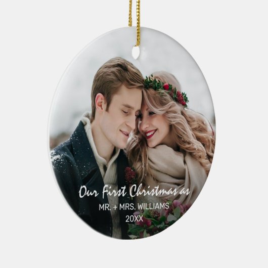 Eerste Kerstmis als Mr. & Mrs Foto Keramisch Ornament (Rechts)