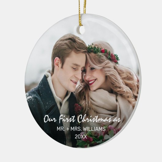 Eerste Kerstmis als Mr. & Mrs Foto Keramisch Ornament (Links)