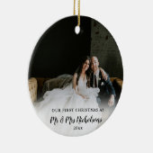 Eerste Kerstmis als Mr & Mrs. Foto Overlay Keramisch Ornament (Rechts)