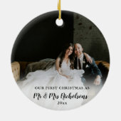 Eerste Kerstmis als Mr & Mrs. Foto Overlay Keramisch Ornament (Achterkant)