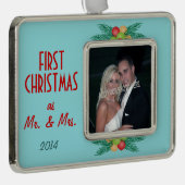 Eerste Kerstmis als Mr. & Mrs Foto Verzilverd Omlijst Ornament (Rechts)