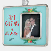 Eerste Kerstmis als Mr. & Mrs Foto Verzilverd Omlijst Ornament (Links)