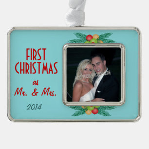 Eerste Kerstmis als Mr. & Mrs Foto Verzilverd Omlijst Ornament