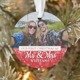Eerste Kerstmis als Mr & Mrs Foto's Ornament