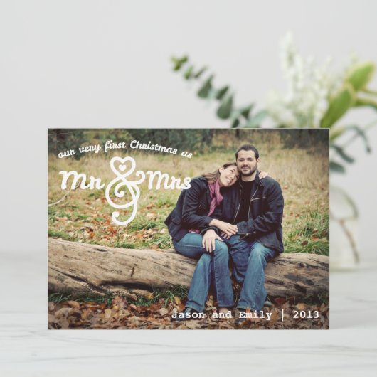 Eerste Kerstmis als Mr & Mrs Holiday Fotokaart Feestdagenkaart (Staand voorkant)