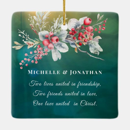 Eerste Kerstmis als Mr & Mrs Inspirerend bruiloft Keramisch Ornament (Achterkant)