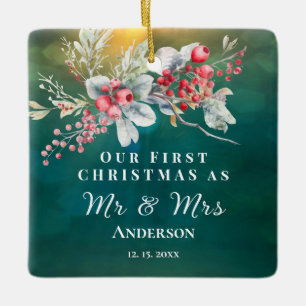 Eerste Kerstmis als Mr & Mrs Inspirerend bruiloft Keramisch Ornament