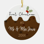 eerste Kerstmis als Mr & Mrs Kerstpudding Keramisch Ornament (Voorkant)