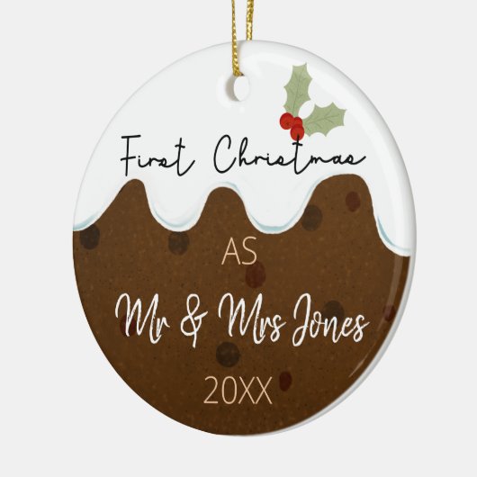 eerste Kerstmis als Mr & Mrs Kerstpudding Keramisch Ornament (Links)