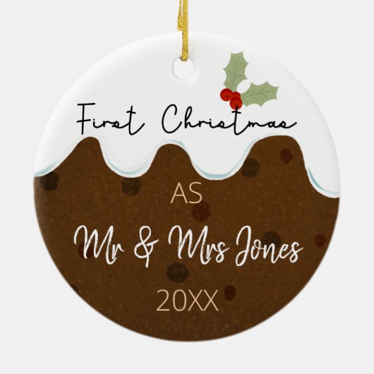 eerste Kerstmis als Mr & Mrs Kerstpudding Keramisch Ornament (Achterkant)