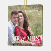 Eerste Kerstmis als Mr & Mrs. Minimalist Foto Keramisch Ornament (Links)
