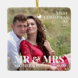 Eerste Kerstmis als Mr & Mrs. Minimalist Foto Keramisch Ornament