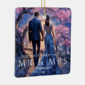 Eerste Kerstmis als Mr & Mrs Modern Photo Couple Keramisch Ornament (Rechts)