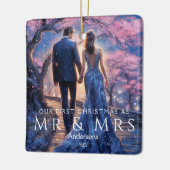 Eerste Kerstmis als Mr & Mrs Modern Photo Couple Keramisch Ornament (Links)