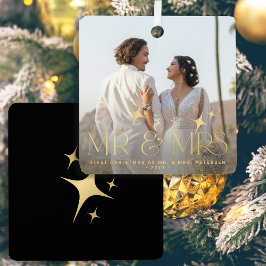 Eerste Kerstmis Als Mr & Mrs naam foto modern Metalen Ornament