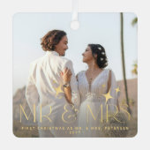 Eerste Kerstmis Als Mr & Mrs naam foto modern Metalen Ornament (Voorkant)