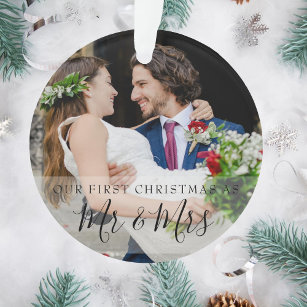 Eerste Kerstmis als Mr & Mrs Name 2 Foto's Ornament