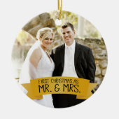 Eerste Kerstmis als Mr. & Mrs Photo Ceramic Gold Keramisch Ornament (Voorkant)