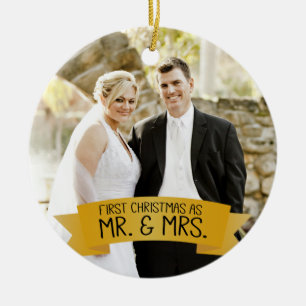 Eerste Kerstmis als Mr. & Mrs Photo Ceramic Gold Keramisch Ornament