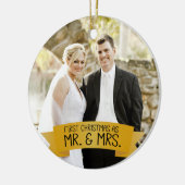 Eerste Kerstmis als Mr. & Mrs Photo Ceramic Gold Keramisch Ornament (Links)