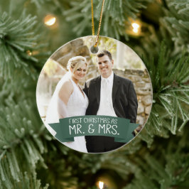 Eerste Kerstmis als Mr. & Mrs Photo Dark Green Keramisch Ornament
