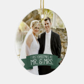 Eerste Kerstmis als Mr. & Mrs Photo Dark Green Keramisch Ornament (Rechts)