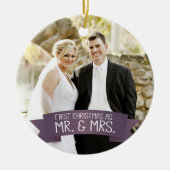 Eerste Kerstmis als Mr. & Mrs Photo Dark Paars Keramisch Ornament (Voorkant)