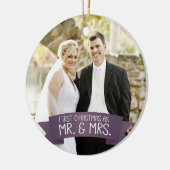 Eerste Kerstmis als Mr. & Mrs Photo Dark Paars Keramisch Ornament (Links)