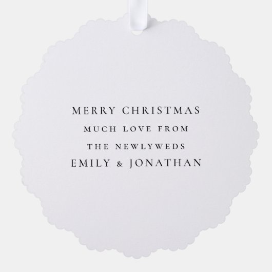 Eerste Kerstmis als Mr. Mrs Photo Overlay Script Ornament Kaart (Achterkant)