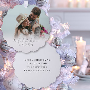 Eerste Kerstmis als Mr. Mrs Photo Overlay Script Ornament Kaart